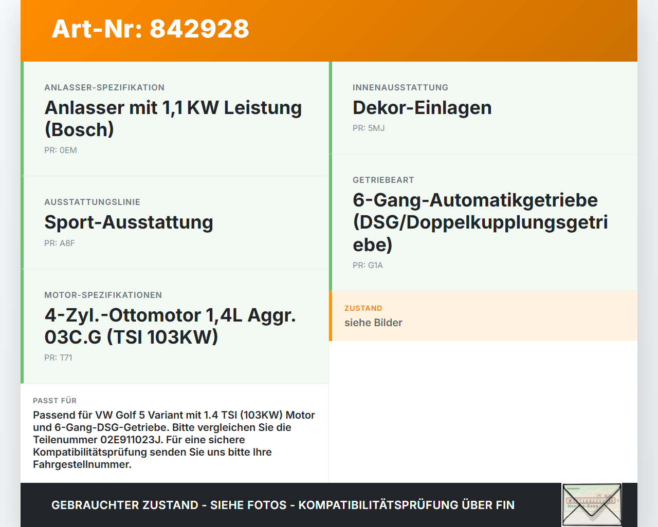 VW Golf 5 V Variant 1K5 03-09 TSI 1,4 103KW Anlasser Starter VW Golf 5 V Variant 1K5 03-09 25.01.2008 02E911023J... Vorschau 3