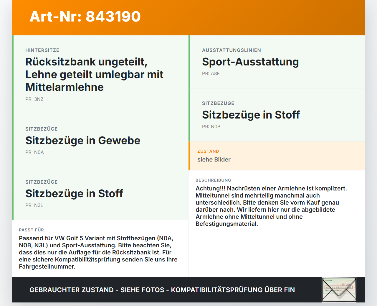 VW Golf 5 V Variant 1K5 03-09 Armlehne Mittelarmlehne Auflage Rücksitzbank VW Golf 5 V Variant 1K5 03-09 25.01.2008... Vorschau 3