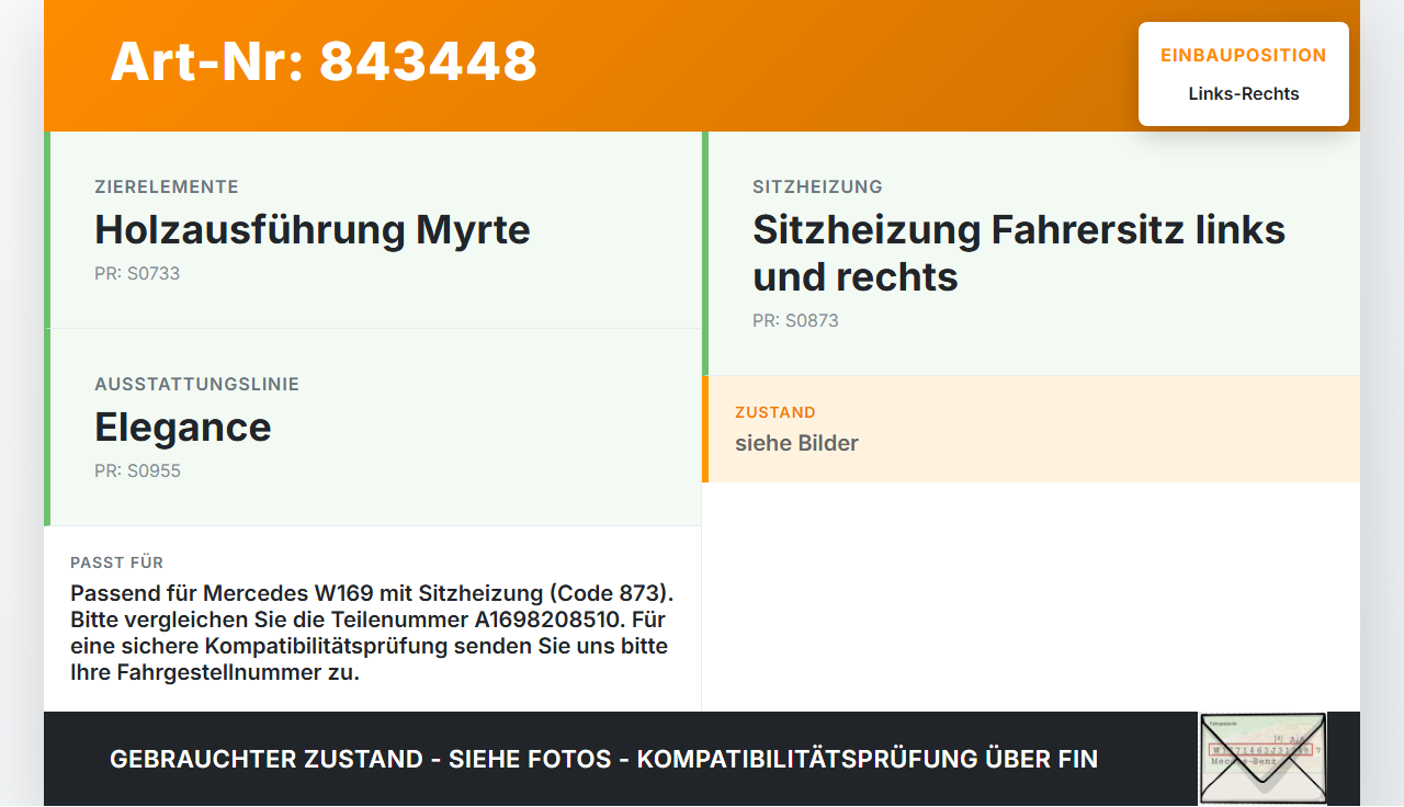 Mercedes W169 A180 04-08 Schalter Sitzheizung Links Rechts Mercedes W169 A180 04-08 16.04.2007 A1698208510 33460602... Vorschau 3