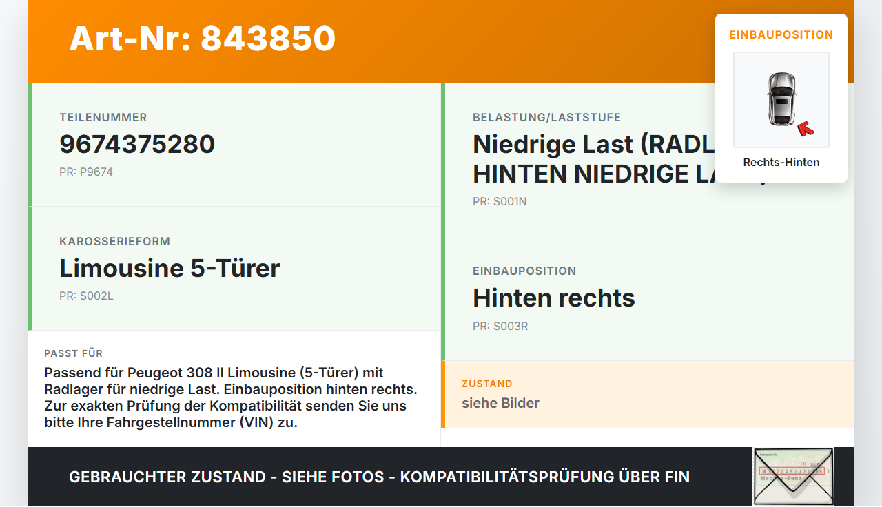 Peugeot 308 II 13-17 Lim HDI 1,6 68KW Achsschenkel Radnabe Rechts Hinten Peugeot 308 II 13-17 01.01.2015 9674375280... Vorschau 3
