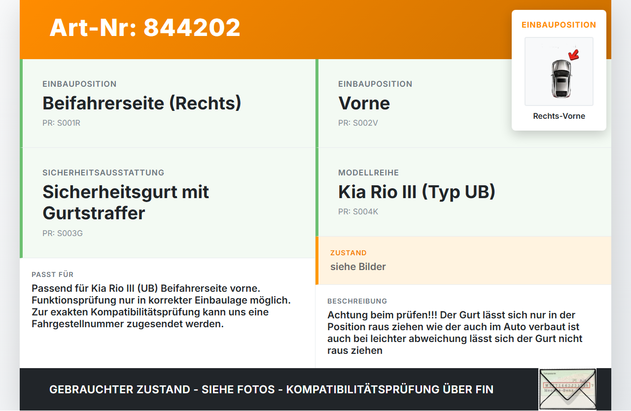 Kia Rio III UB 11-15 Schrägh Gurt Sicherheitsgurt Gurtstraffer für Beifahrer Rechts Vorne Kia Rio III UB 11-15... Vorschau 3