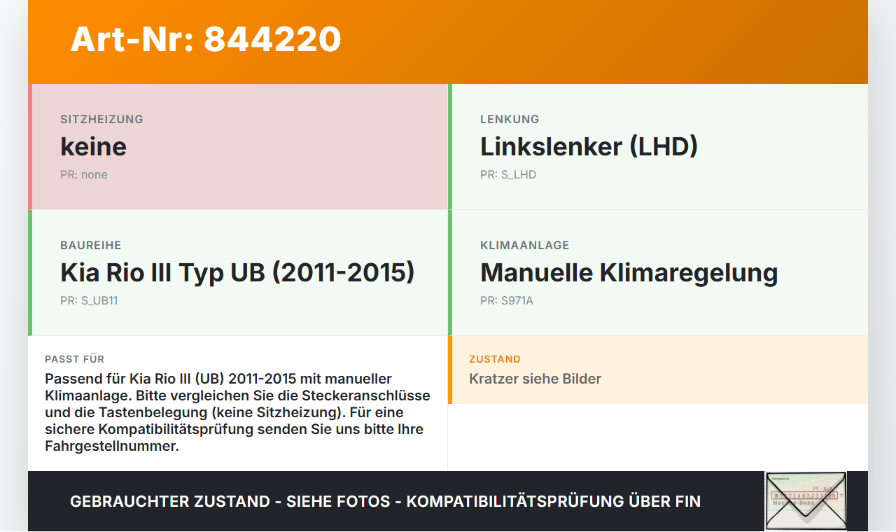 Kia Rio III UB 11-15 Bedienteil Bedienelement Heizung Klimabedienteil Kia Rio III UB 11-15 07.01.2012 972501W090... Vorschau 3