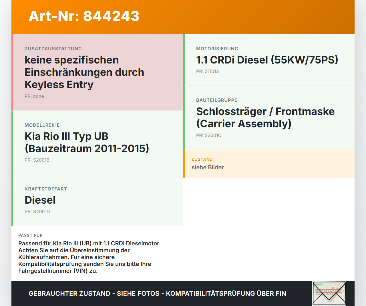 Kia Rio III UB 11-15 CRDi 1,1 55KW Schlossträger Frontmaske Träger Kia Rio III UB 11-15 07.01.2012 64101-1W000 gebraucht Vorschau 3