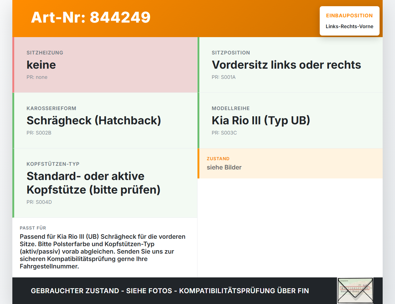 Kia Rio III UB 11-15 Schrägh Kopfstütze für Beifahrer Sitz Rechts oder Links Vorne Kia Rio III UB 11-15 07.01.2012... Vorschau 3