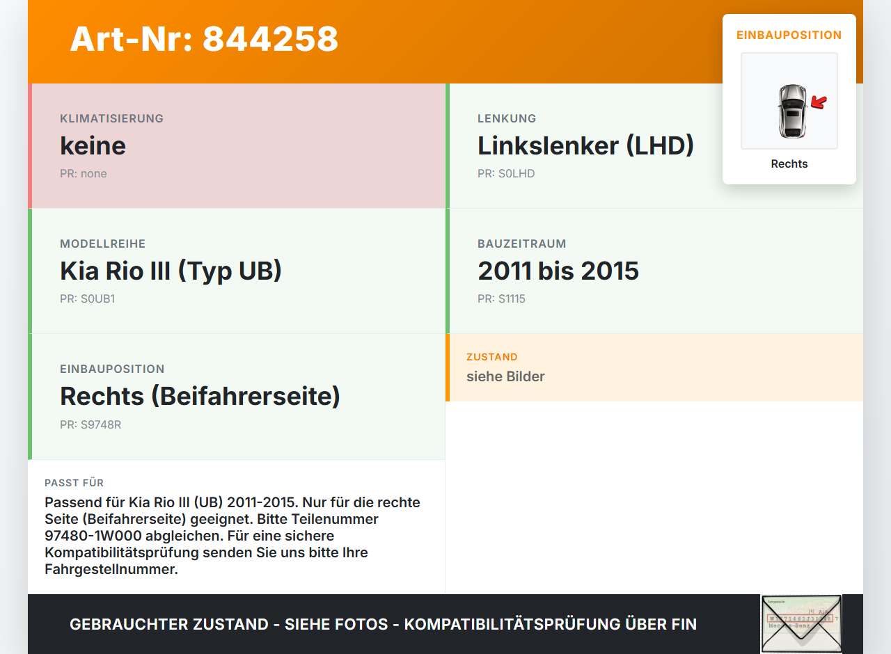 Kia Rio III UB 11-15 Luftdusche Luftdüse Rechts Kia Rio III UB 11-15 07.01.2012 974801W000 97480-1W000 gebraucht Vorschau 3