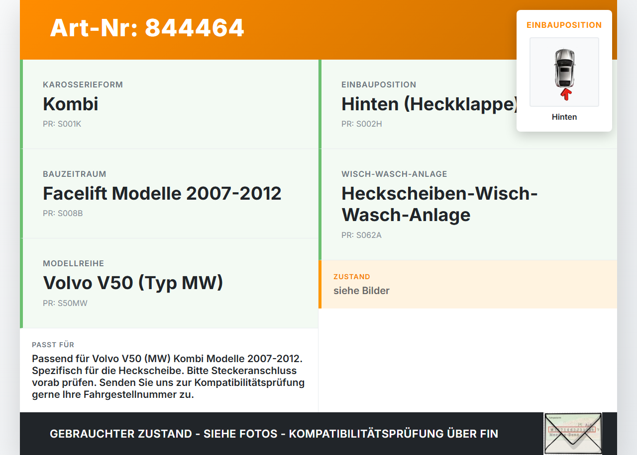 Volvo V50 MW 07-12 Kombi Scheibenwischermotor Wischermotor Hinten Heckwischermotor Volvo V50 MW 07-12 2011 31218473... Vorschau 3