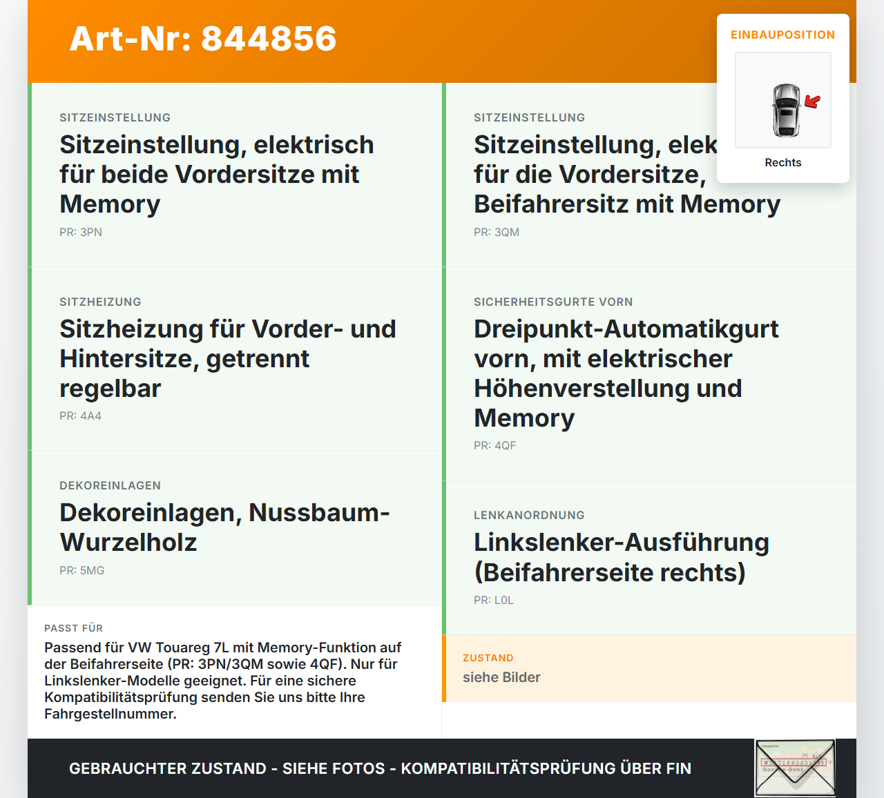 VW Touareg 7L 02-06 Schalter Bedieneinheit Memory Beifahrersitz Rechts Vo VW Touareg 7L 02-06 14.07.2003 7L6959766B... Vorschau 3