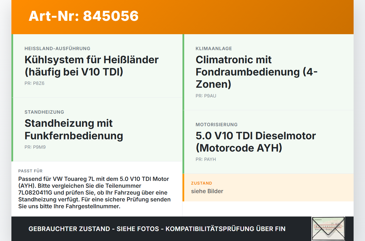 VW Touareg 7L 02-06 Kondensator Klimakühler AC VW Touareg 7L 02-06 14.07.2003 7L0820411G gebraucht Vorschau 3