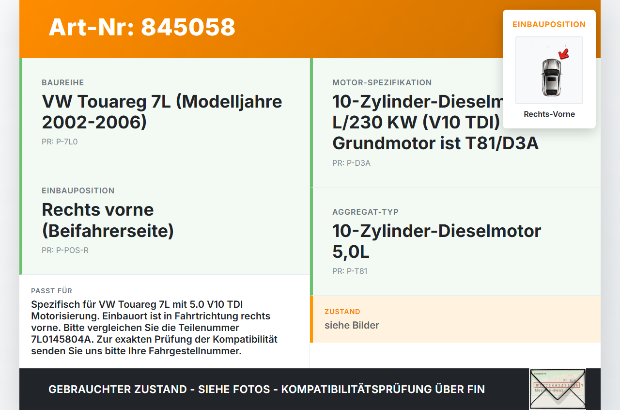 VW Touareg 7L 02-06 TDI 5,0 230KW Ladeluftkühler Kühler Rechts Vorne 7L0145804A VW Touareg 7L 02-06 14.07.2003... Vorschau 3