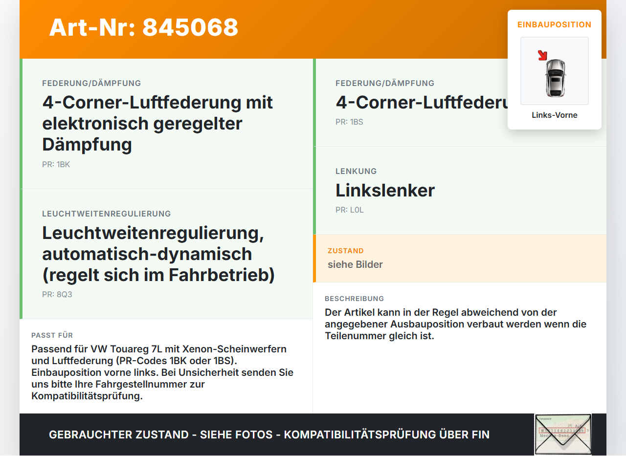 VW Touareg 7L 02-06 Xenon LWR Sensor Neigung Vorne Links VW Touareg 7L 02-06 14.07.2003 7L0616213 15.1601-0033.2... Vorschau 3