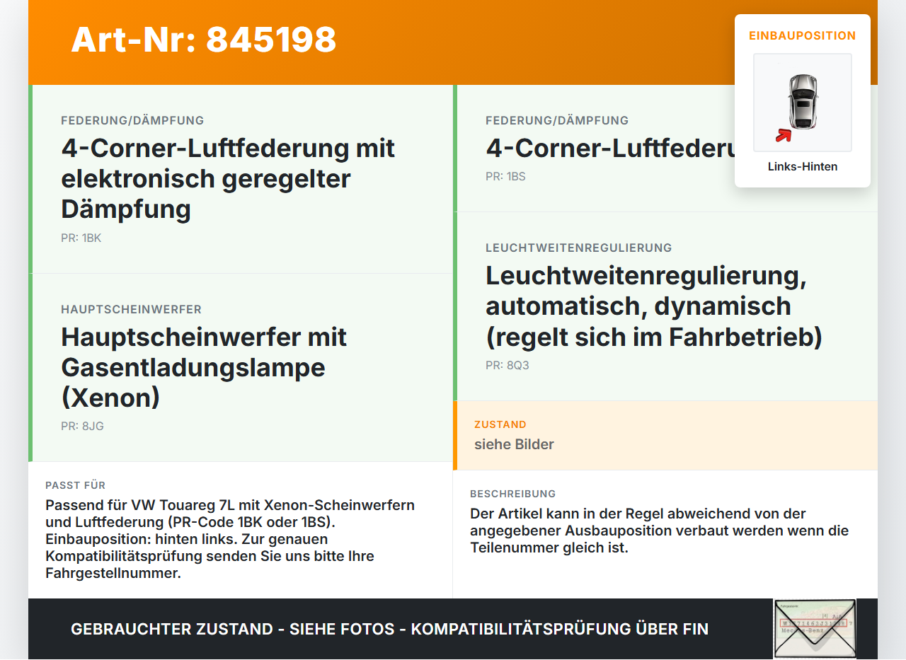 VW Touareg 7L 02-06 Xenon LWR Sensor Neigung Links Hinten VW Touareg 7L 02-06 14.07.2003 7L0616571 15.1601-0002.2... Vorschau 3