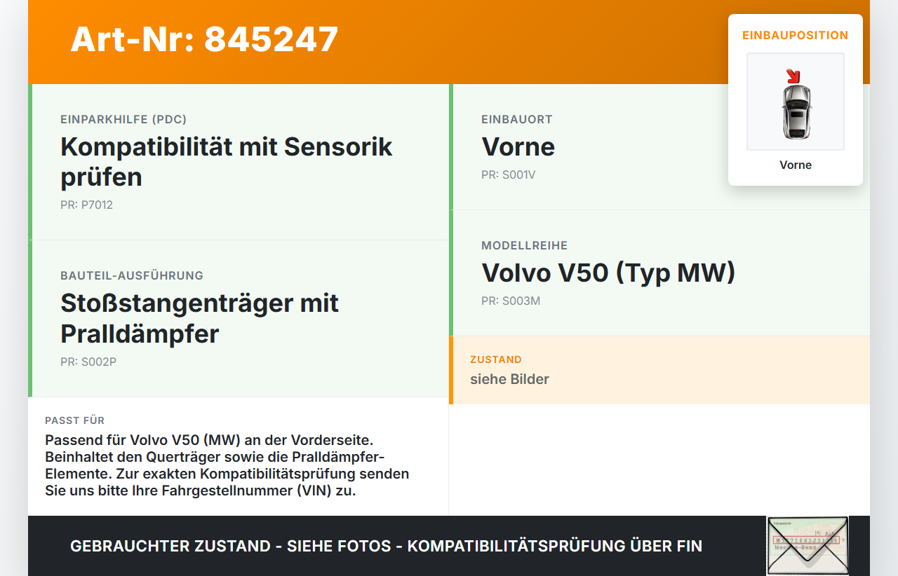 Volvo V50 MW 07-12 Stoßstangenträger Stoßfängerträger Querträger Vorne Pralldämpfer Volvo V50 MW 07-12 2011... Vorschau 3
