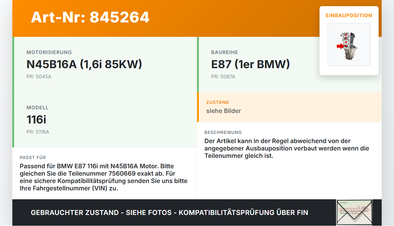 BMW E87 1er 116i 04-07 1,6i 85KW N45B16A Kolben mit Pleuel Pos A BMW E87 1er 116i 04-07 24.11.2004 1125-7560669... Vorschau 3