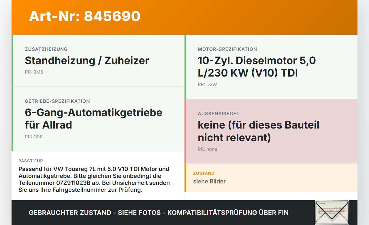 VW Touareg 7L 02-06 TDI 5,0 230KW Autom Anlasser Starter VW Touareg 7L 02-06 14.07.2003 07Z911023B gebraucht Vorschau 3