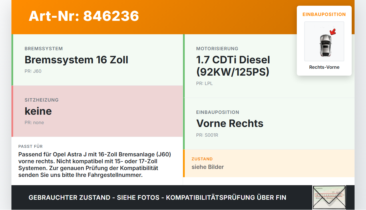 Opel Astra J 09-12 CDTi 1,7 92KW Bremssattel Bremszange Vorne Rechts Opel Astra J 09-12 2102.2012 13301227 542114... Vorschau 3