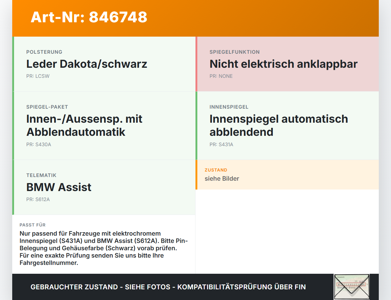 BMW E61 LCI 530xd 07-10 Innenspiegel Rückspiegel Spiegel Elektrochrom BMW E61 LCI 530xd 07-10 27.11.2007... Vorschau 3