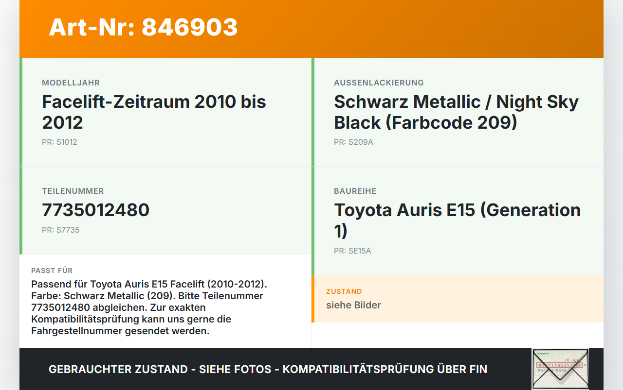 Toyota Auris E15 10-12 Tankdeckel Tankklappe 209 Toyota Auris E15 10-12 29.08.2012 7735012480 gebraucht Vorschau 3