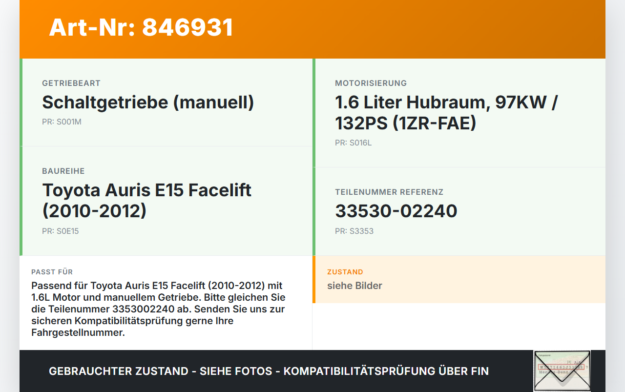 Toyota Auris E15 10-12 1,6 97KW Schaltkulisse Schalthebel Toyota Auris E15 10-12 29.08.2012 3353002240 33530-02240... Vorschau 3