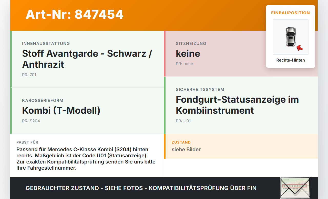 Mercedes W204 S204 C220 07-14 Kombi Gurtschloss Gurt Rechts Hinten Mercedes W204 S204 C220 07-14 08.12.2008... Vorschau 3