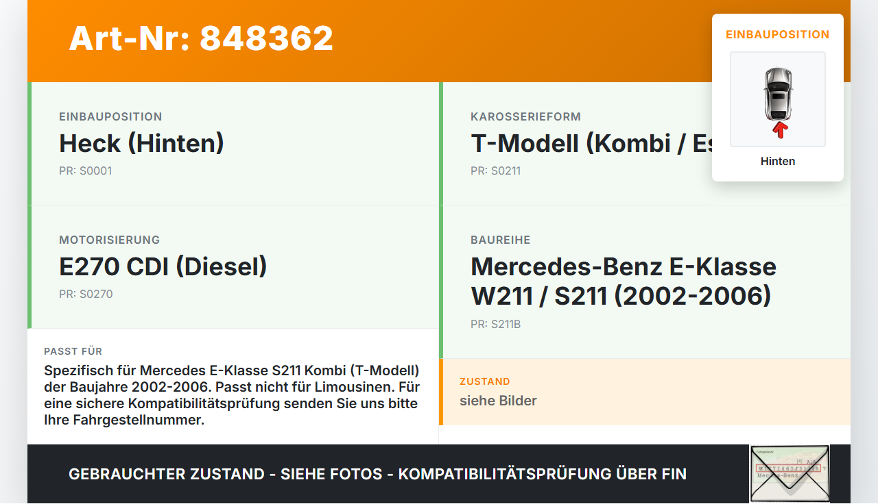Mercedes S211 W211 E270 02-06 Kombi Wischermotor Hinten Heckwischermotor Mercedes S211 W211 E270 02-06 18.11.2003... Vorschau 3