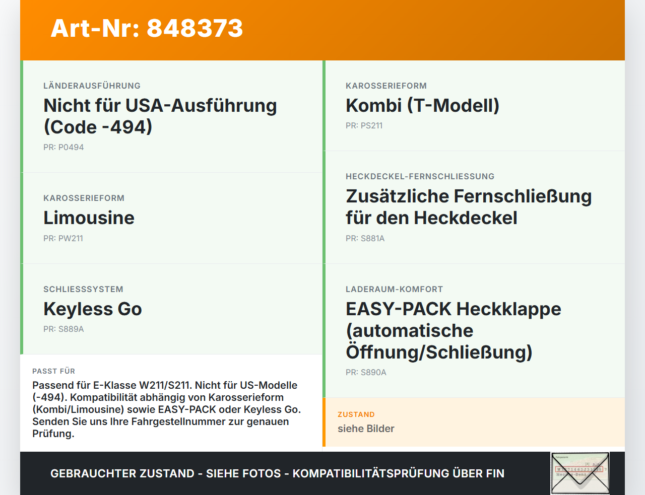 Mercedes S211 W211 E270 02-06 Kombi Schloss f. Heckklappe Heckklappenschloss Verriegelung Mercedes S211 W211 E270... Vorschau 3
