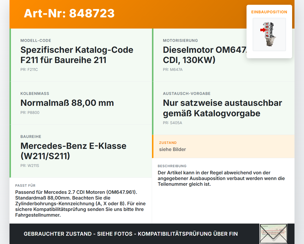 Mercedes S211 W211 E270 02-06 CDI 2,7 130KW 647961 Kolben mit Pleuel Pos C Mercedes S211 W211 E270 02-06 18.11.2003... Vorschau 3