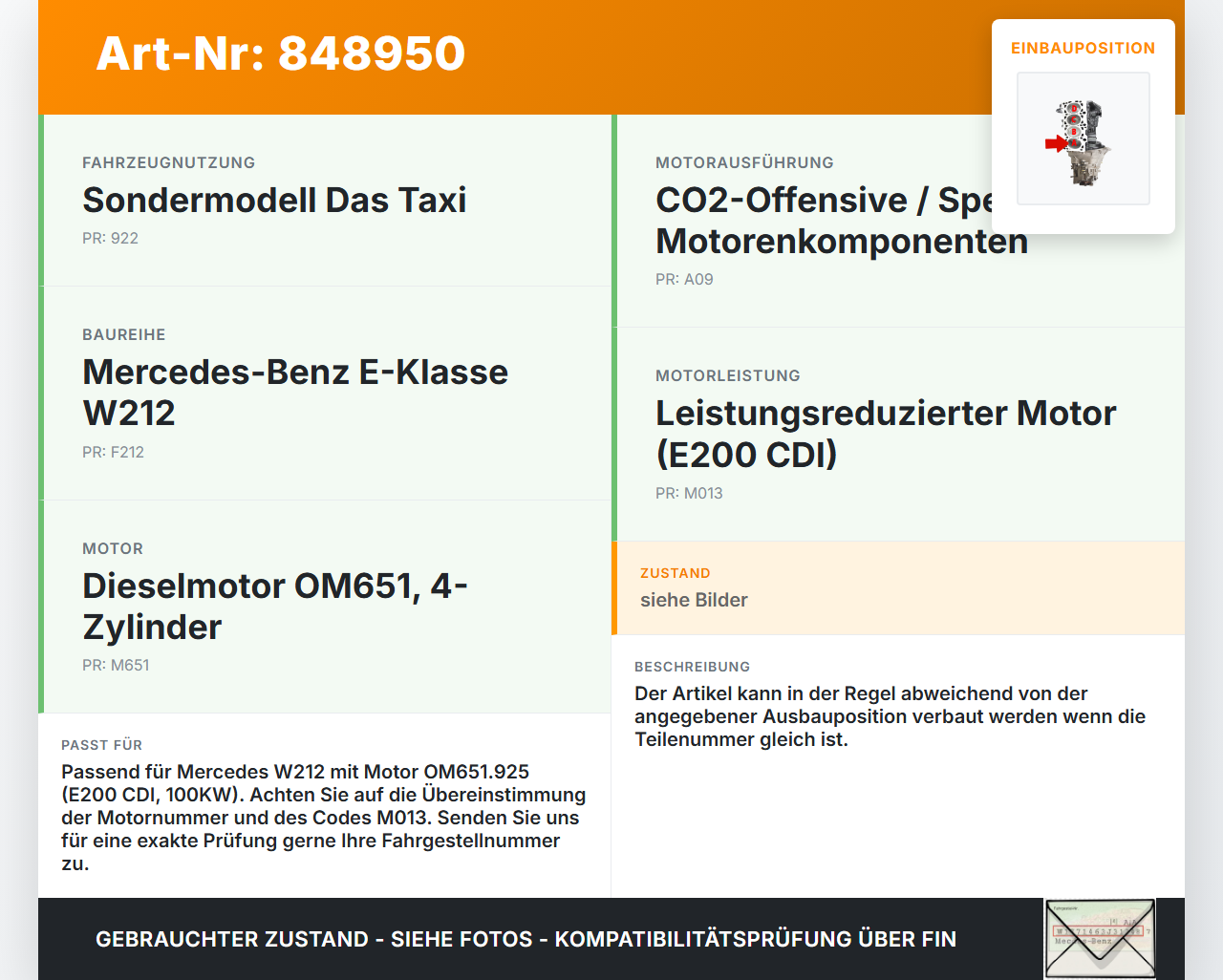 Mercedes W212 E200 13-16 CDI  2,2 100KW 651.925 Kolben mit Pleuel Pos A Mercedes W212 E200 13-16 07.10.2015... Vorschau 3