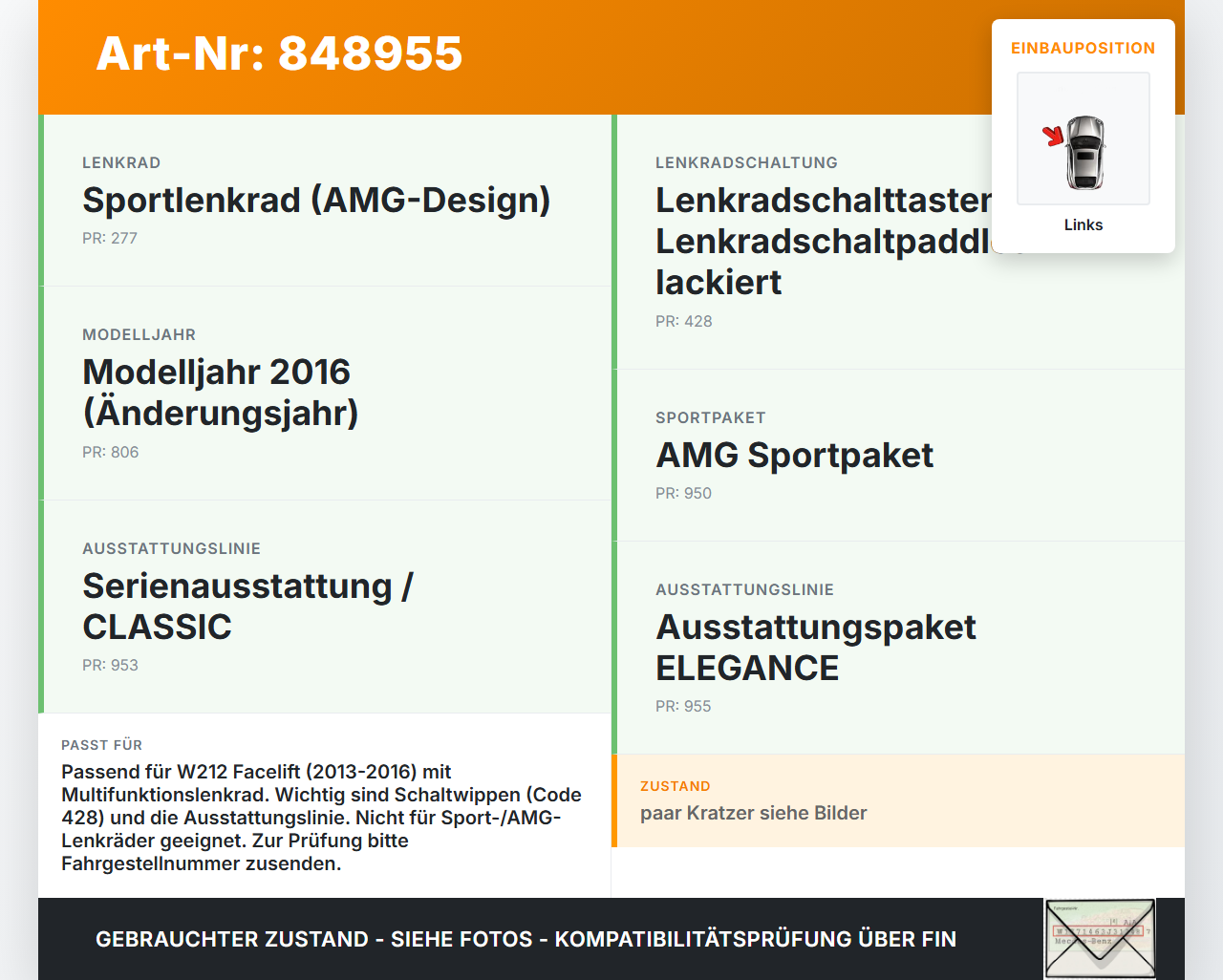 Mercedes W212 E200 13-16 Schalter Lenkrad schalter Multifunktionstasten Links Mercedes W212 E200 13-16 07.10.2015... Vorschau 3