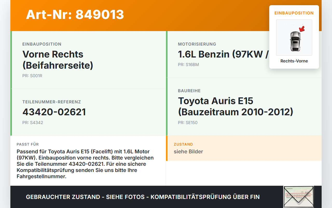 Toyota Auris E15 10-12 1,6 97KW Antriebswelle Gelenkwelle Rechts Vorne Toyota Auris E15 10-12 29.08.2012... Vorschau 3