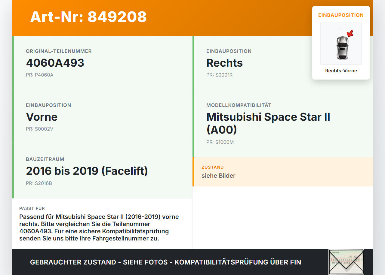 Mitsubishi Space Star II 16-19 Stossdämpfer Federbein Vorne Rechts Mitsubishi Space Star II 16-19 22.11.2019... Vorschau 3