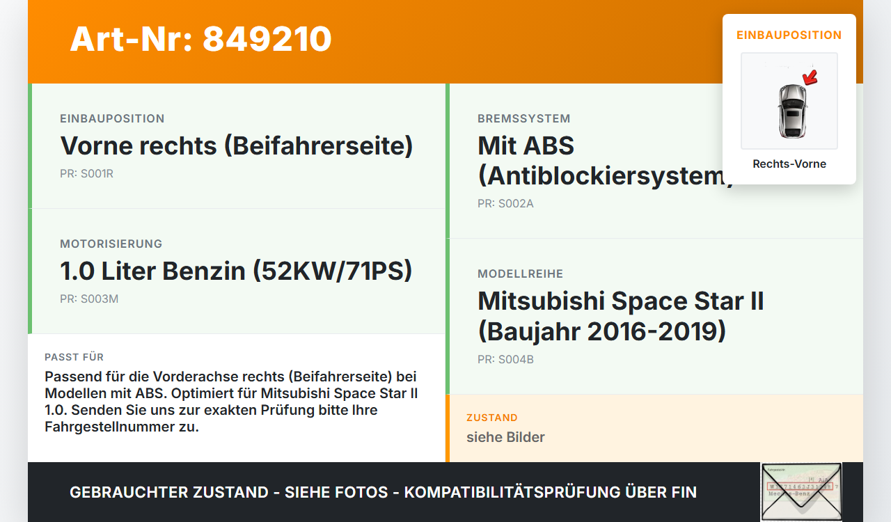 Mitsubishi Space Star II 16-19 1,0 52KW Achsschenkel Radnabe mit ABS Rechts Vorne Mitsubishi Space Star II 16-19... Vorschau 3