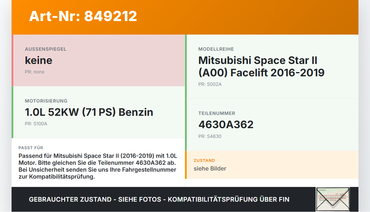 Mitsubishi Space Star II 16-19 1,0 52KW Bremskraftverstärker Mitsubishi Space Star II 16-19 22.11.2019 4630A362... Vorschau 3