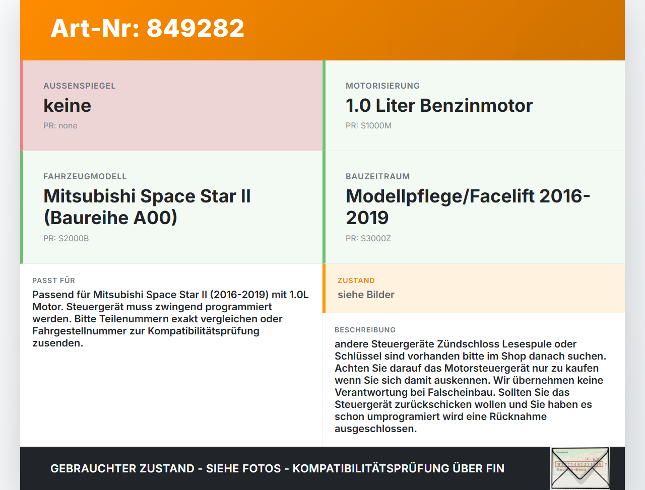 Mitsubishi Space Star II 16-19 1,0 52KW Steuergerät ECU für Motor Motorsteuergerät Mitsubishi Space Star II 16-19... Vorschau 3