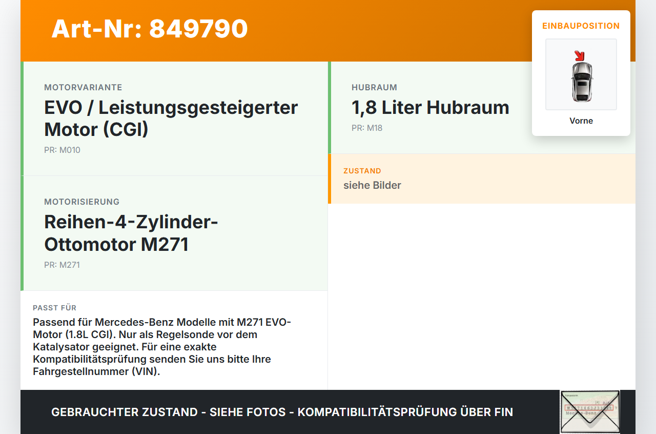 Mercedes W204 S204 C180 11-14 CGI 1,8 115KW Lambdasonde Vorne Mercedes W204 S204 C180 11-14 10.10.2011 A0065422718... Vorschau 3