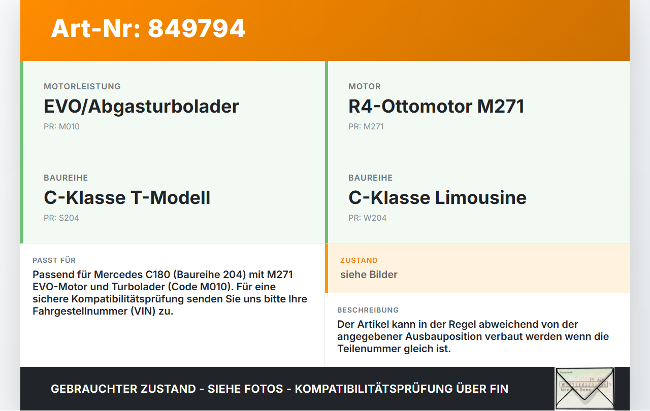 Mercedes W204 S204 C180 11-14 CGI 1,8 115KW Ansaugrohr Ladeluftschlauch Luftschlauch Pos.1 Mercedes W204 S204 C180... Vorschau 3