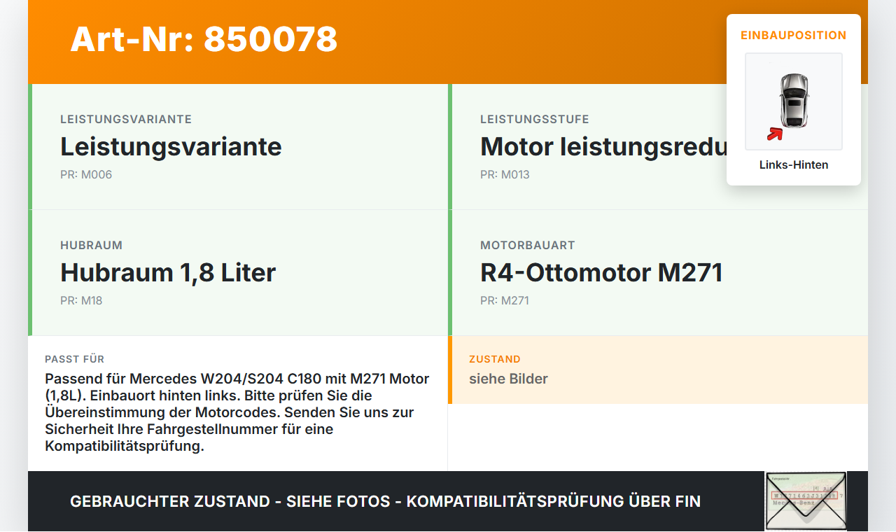 Mercedes W204 S204 C180 11-14 CGI 1,8 115KW Bremssattel Bremszange Hinten Links Mercedes W204 S204 C180 11-14... Vorschau 3