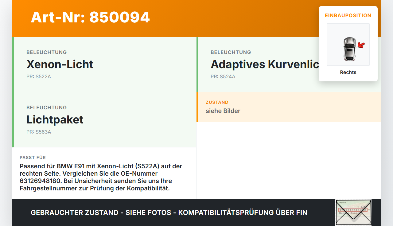 BMW E91 3er 320i 06-08 Xenon Vorschaltgerät Rechts BMW E91 3er 320i 06-08 20.04.2006 63126948180 6948180... Vorschau 3