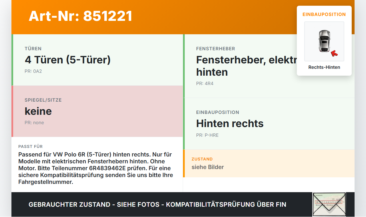 VW Polo V 6R 14-17 5T Fensterheber o. FH-Motor Hinten Rechts VW Polo V 6R 14-17 16.12.2014 168170991 6R4839462E... Vorschau 3