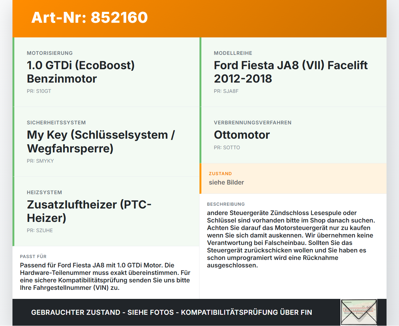 Ford Fiesta JA8 VII 12-18 GTDi 1,0 103KW Steuergerät ECU für Motor Motorsteuergerät Ford Fiesta JA8 VII 12-18... Vorschau 3