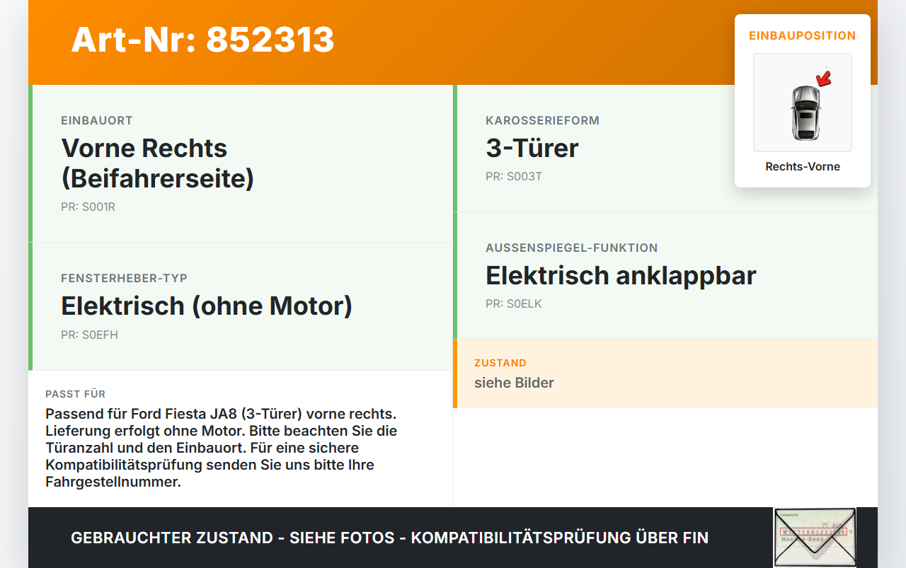 Ford Fiesta JA8 VII 12-18 3T Fensterheber o. FH-Motor Rechts Vorne Ford Fiesta JA8 VII 12-18 29.01.2015 gebraucht Vorschau 3