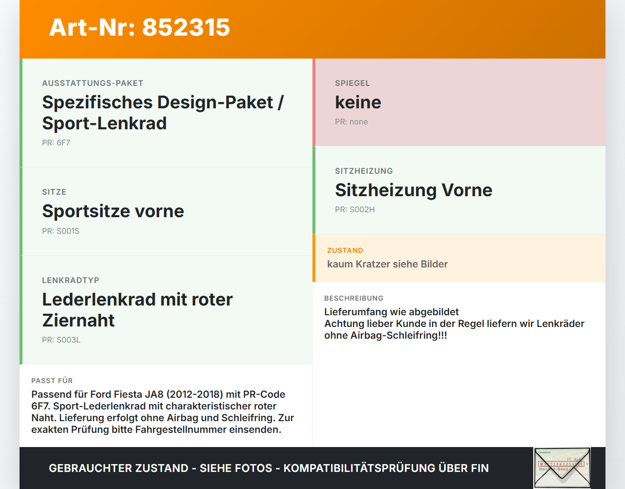 Ford Fiesta JA8 VII 12-18 Lenkrad ohne Airbag rote Naht Ford Fiesta JA8 VII 12-18 29.01.2015 34194056A... Vorschau 3