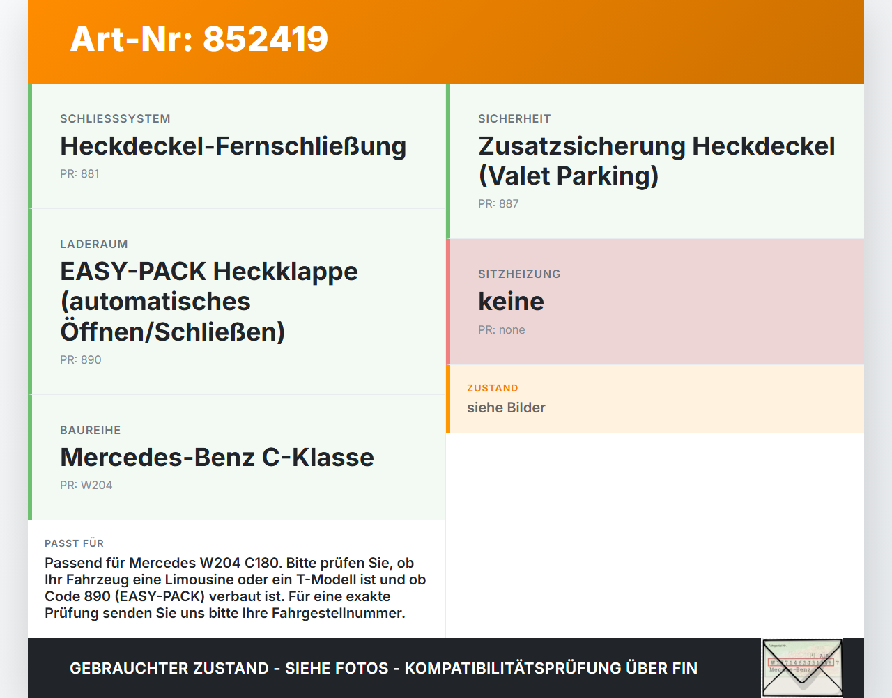 Mercedes W204 C180 11-15 Lim Schloss f. Heckklappe Heckklappenschloss Verriegelung Mercedes W204 C180 11-15... Vorschau 3