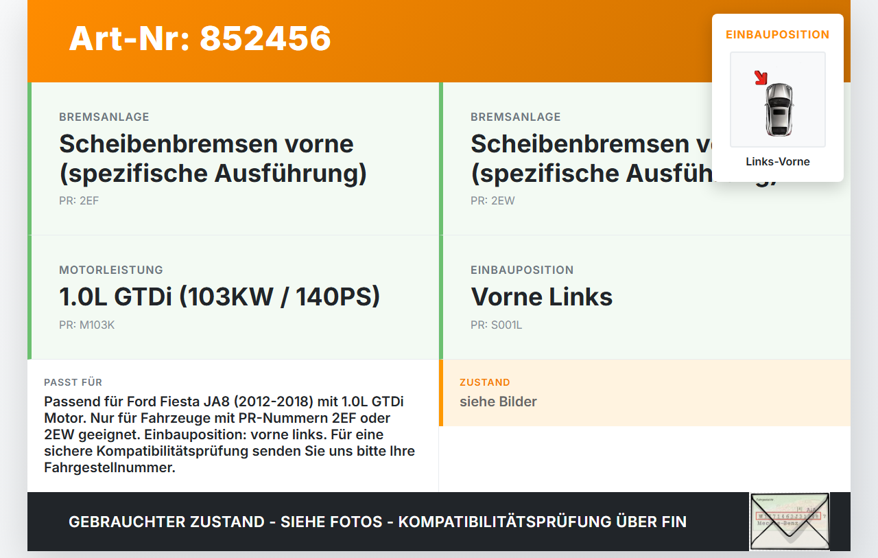 Ford Fiesta JA8 VII 12-18 GTDi 1,0 103KW Bremssattel Bremszange Vorne Links Ford Fiesta JA8 VII 12-18 29.01.2015... Vorschau 3