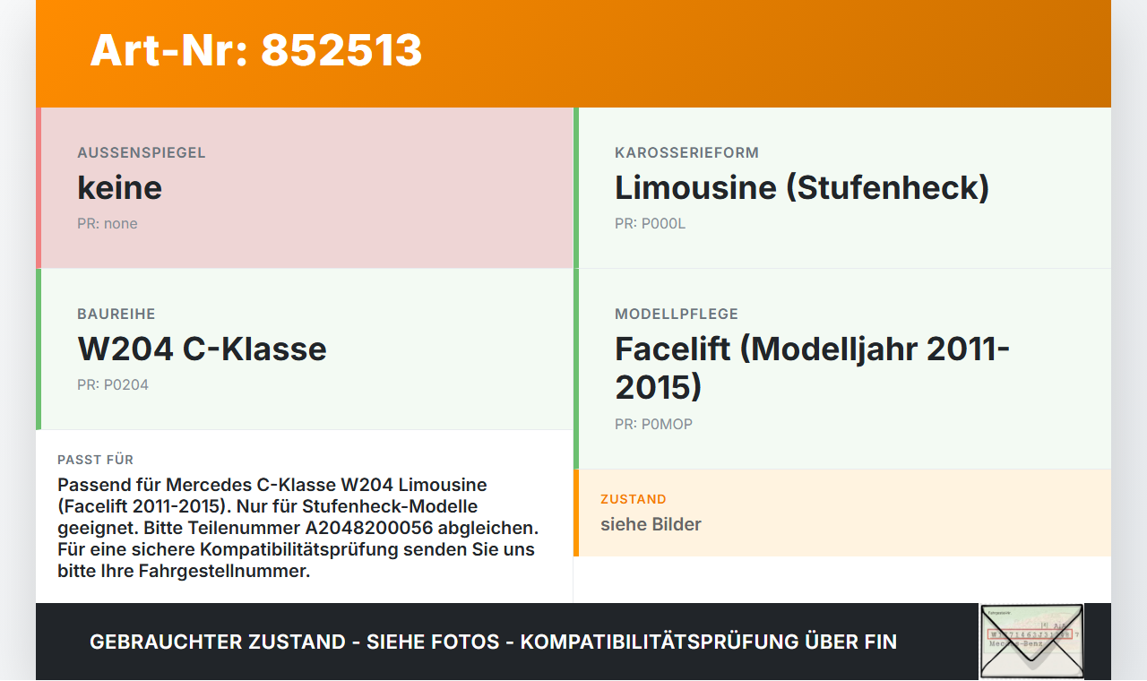 Mercedes W204 C180 11-15 Lim Bremslicht 3. Bremsleuchte Klappe Mercedes W204 C180 11-15 23.08.2012 A2048200056... Vorschau 3