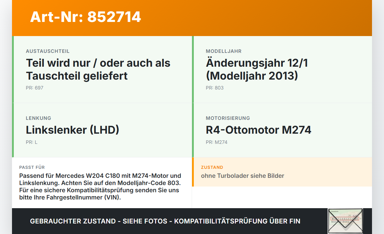 Mercedes W204 C180 11-15 1,6 115KW 274.910 Abgaskrümmer Mercedes W204 C180 11-15 23.08.2012 A2741400408 gebraucht Vorschau 3