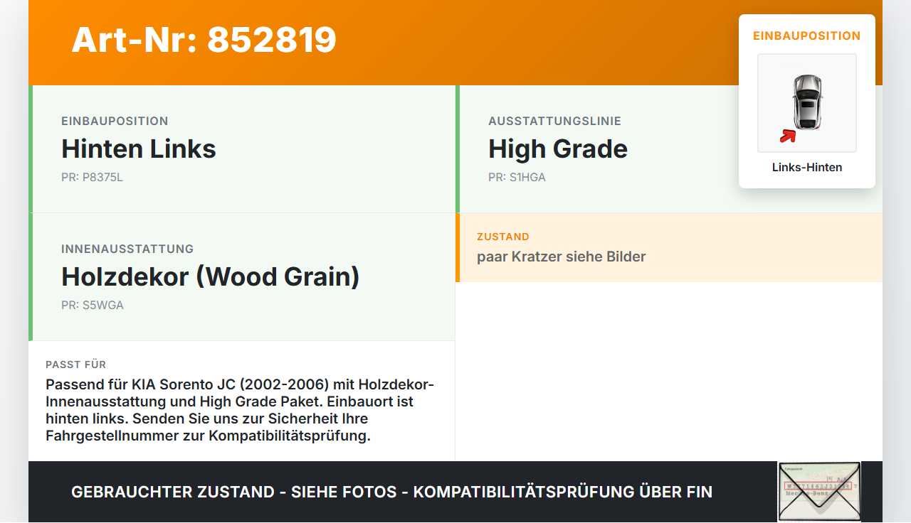 KIA Sorento JC I 02-06 Handgriff Haltegriff Links Hinten Holzdekor KIA Sorento JC I 02-06 28.06.2004 837503E010PG... Vorschau 3