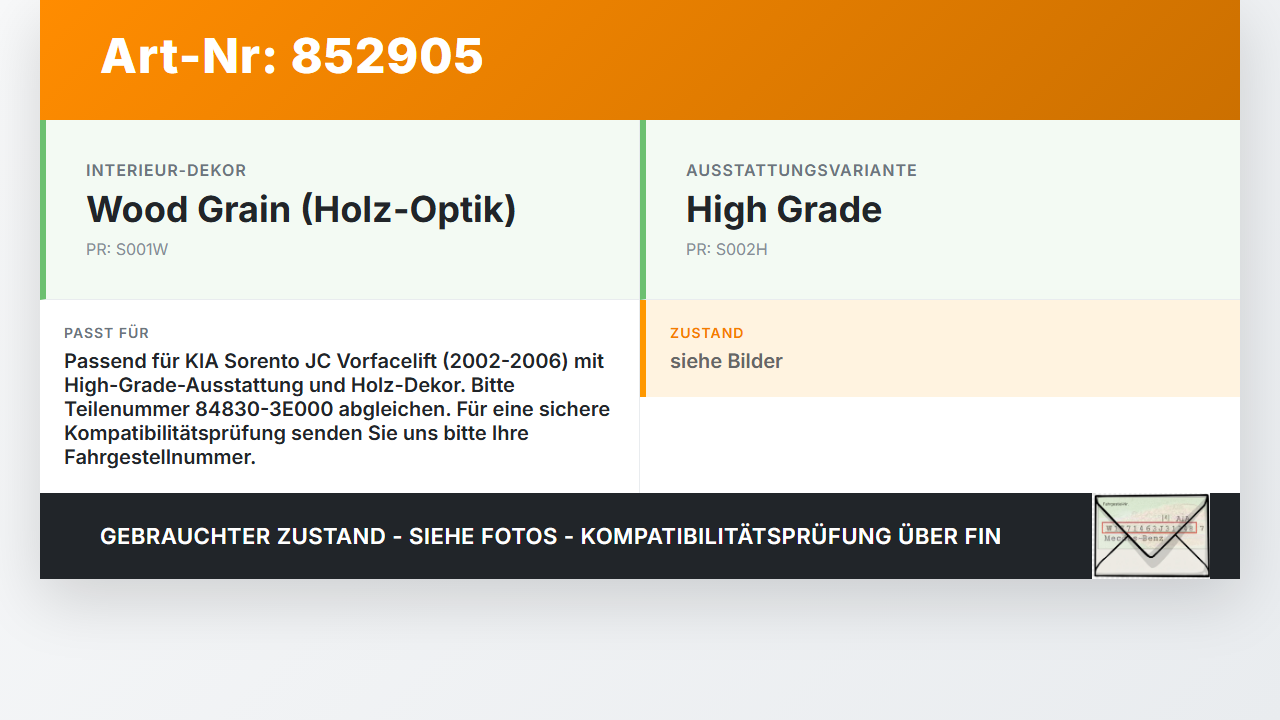 KIA Sorento JC I 02-06 Verkleidung für Tacho KIA Sorento JC I 02-06 28.06.2004 848303E000 84830-3E000 gebraucht Vorschau 3