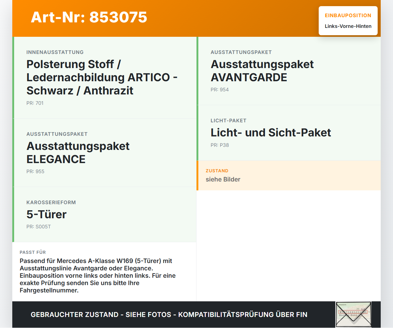 Mercedes A-Kl. W169 04-08 5T Türgriff Griffmuschel Griff Innen Links Hinten oder Vorne Mercedes A-Kl. W169 04-08... Vorschau 3