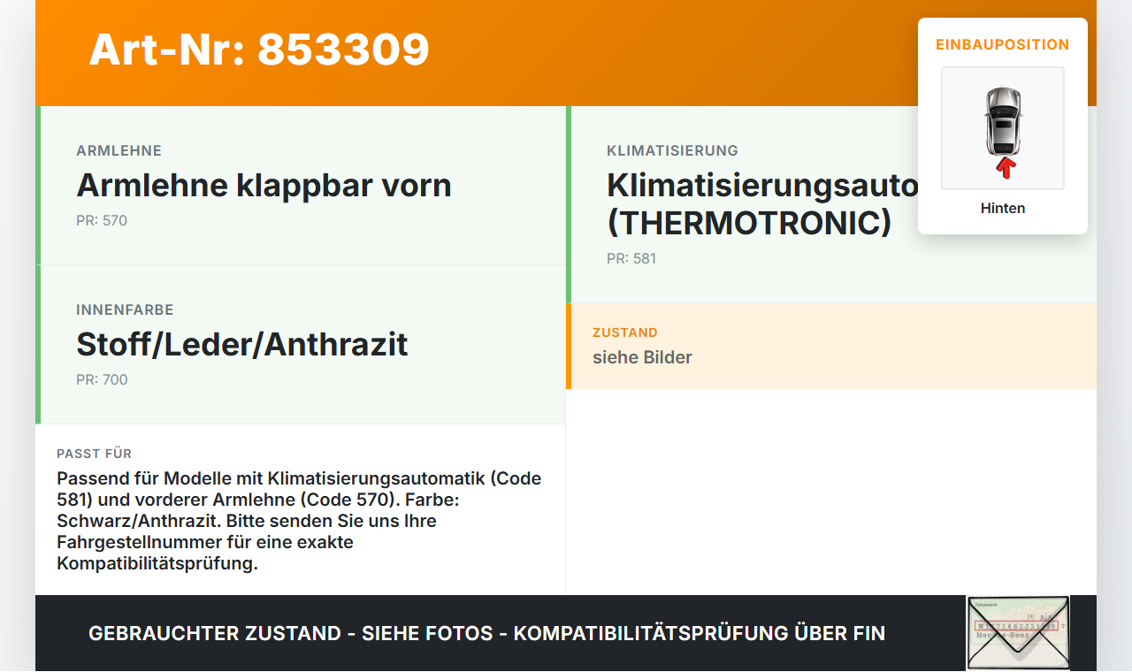 Mercedes A-Kl. W169 04-08 Luftdusche Luftdüse Mitte Hinten Mercedes A-Kl. W169 04-08 24.02.2005 A1698300654 gebraucht Vorschau 3