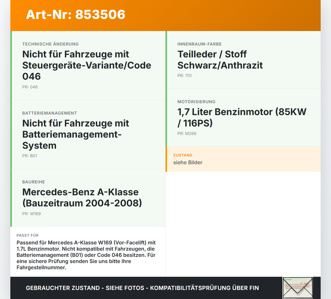 Mercedes A-Kl. W169 04-08 1,7 85KW Sicherungskasten Zentralelektrik Mercedes A-Kl. W169 04-08 24.02.2005... Vorschau 3
